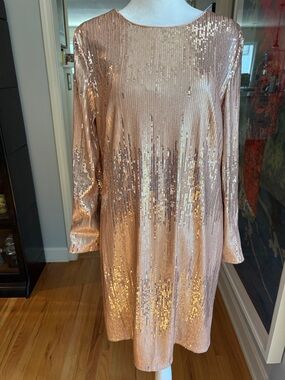 VINCE CAMUTO Long Sleeve Sequin Metallic Cocktail Dress